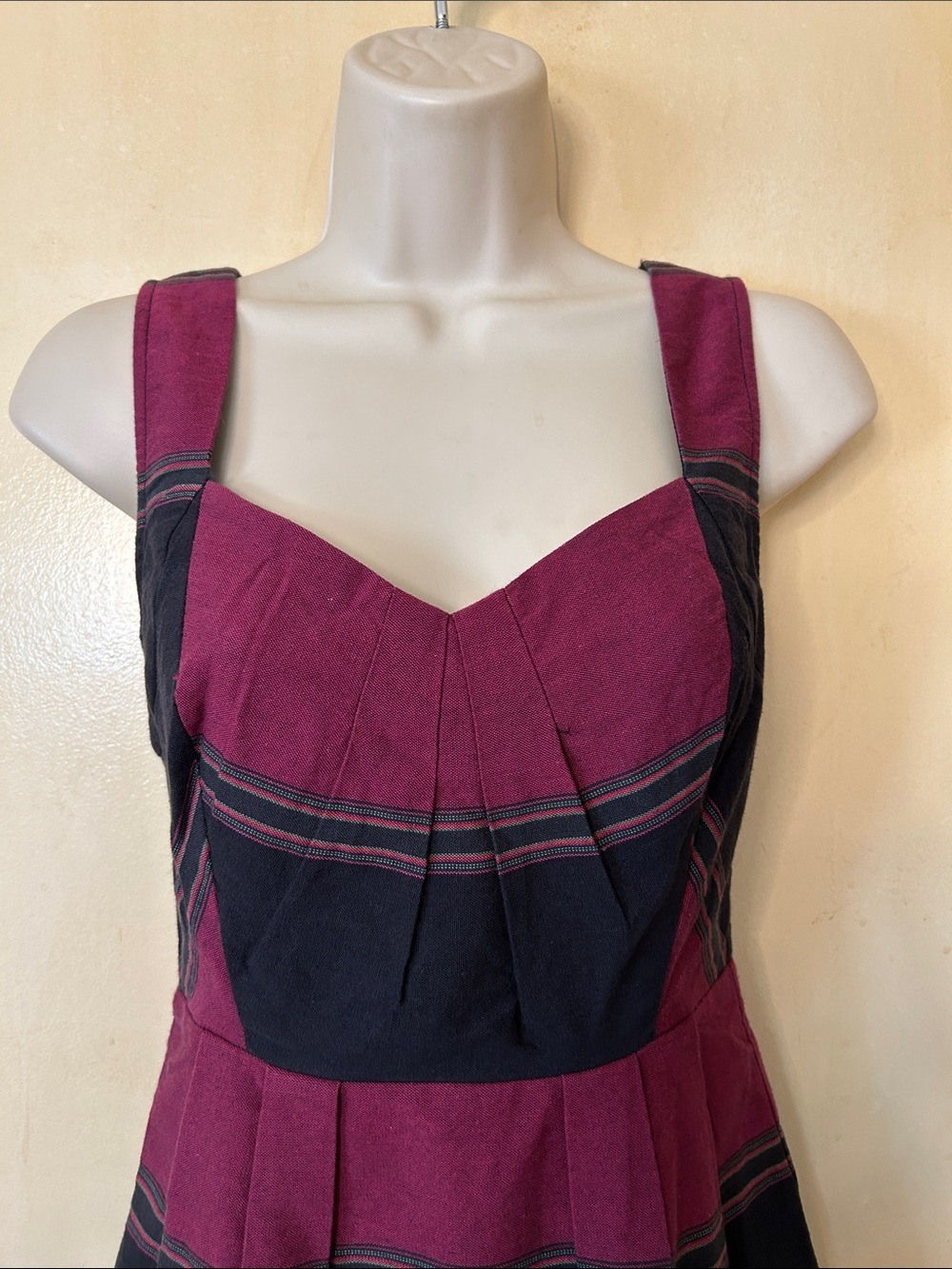 Staring at Stars Burgundy and Black Striped Fit & Flare Mini Dress size XS NWT - Picture 3 of 11